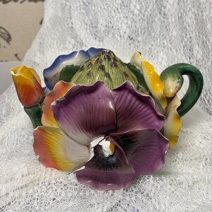DAMAGED VINTAGE Ambiance Collections Tea Party Pansy Teapot AS-IS Rework Project